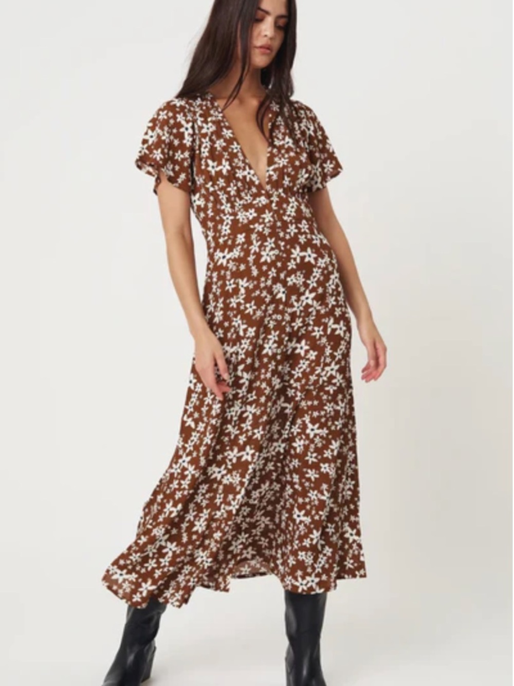 Rue Stiic: Leia Maxi Dress- Ryxa in Brown Floral (S)